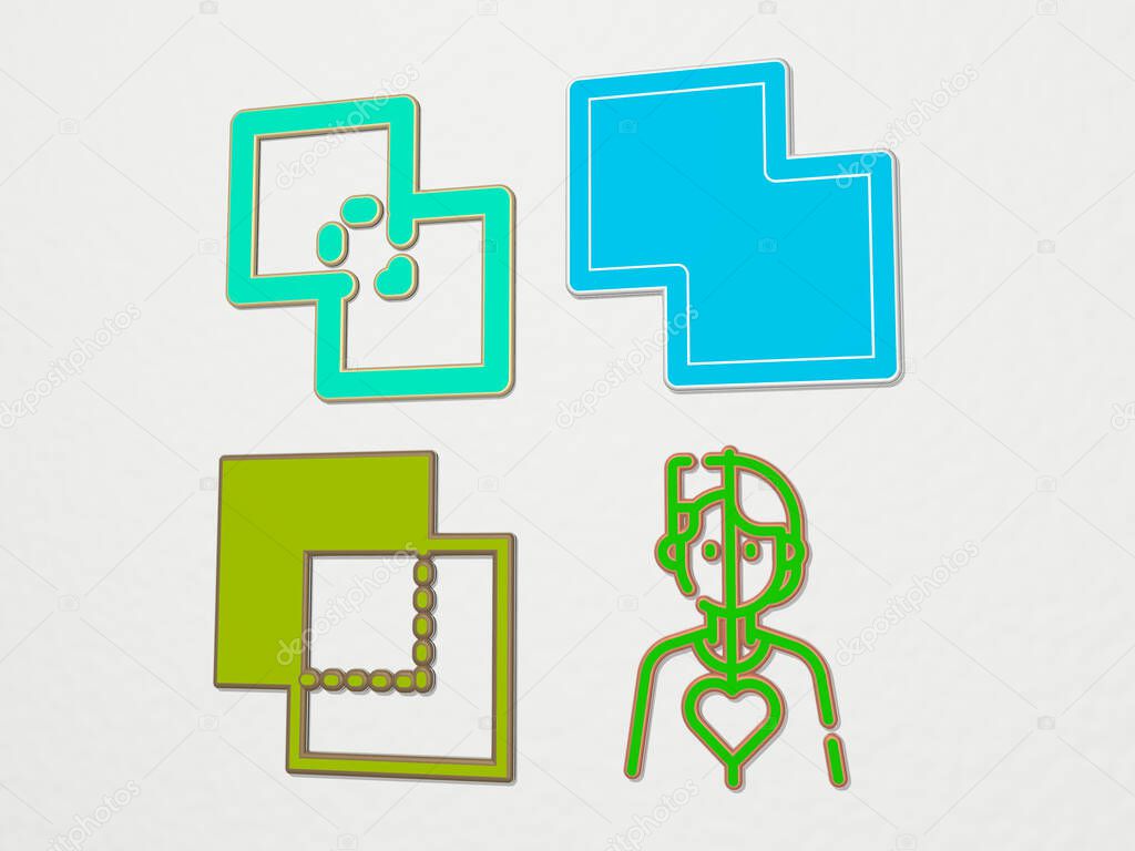 unite 4 icons set. 3D illustration