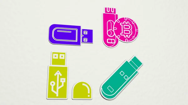 Flash Drive Bunte Reihe Von Symbolen Illustration — Stockfoto