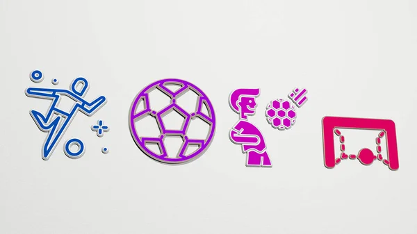 サッカー4アイコンを設定します 3Dイラスト サッカーボール — ストック写真