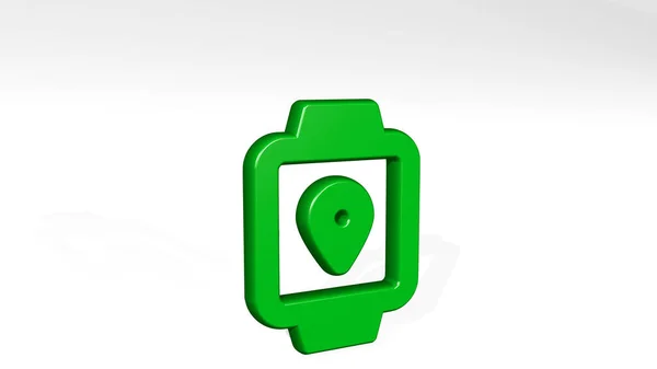 Smart Watch Square Localización Alterna Icono Sombra Fundición Ilustración Teléfono —  Fotos de Stock