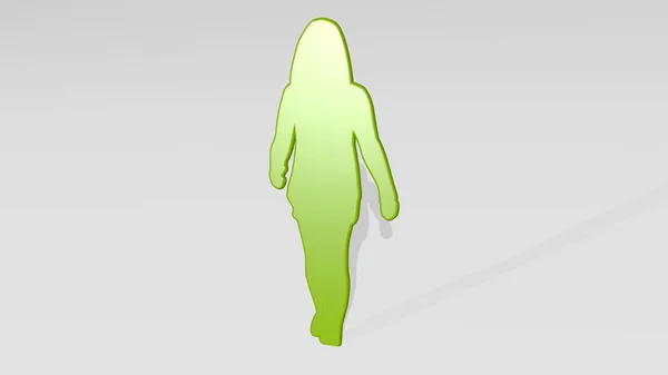Mujer Caminando Icono Proyectando Sombra Ilustración Hermosa Joven —  Fotos de Stock