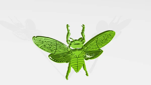 昆虫在白色地板上飞3D绘图图标 3D插图 背景和动物 — 图库照片