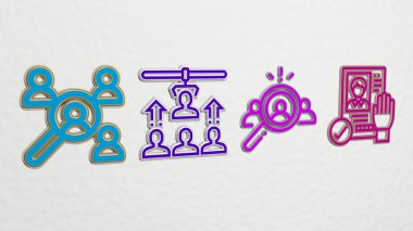 Adam toplama 4 simgesi ayarlandı. Üç boyutlu illüstrasyon. iş ve konsept