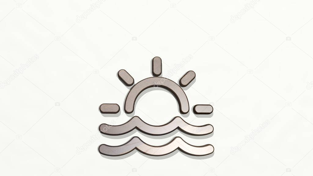 OUTDOORS WATER SUN 3D icon on the wall. 3D illustration. beautiful and nature