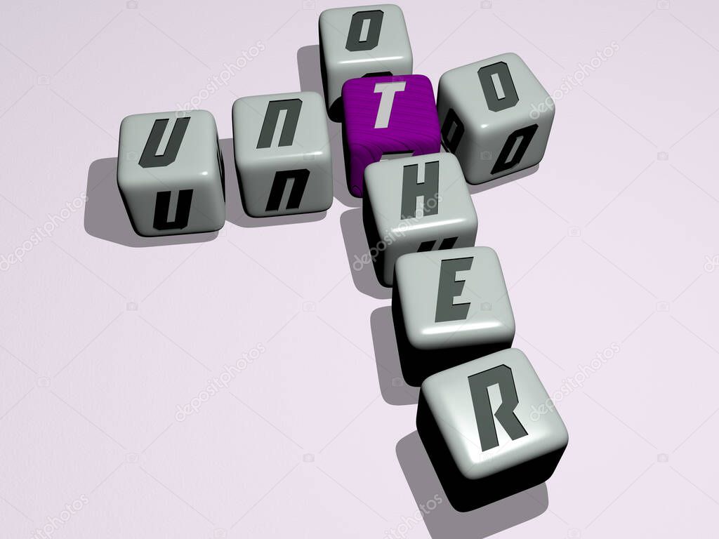 unto other crossword by cubic dice letters. 3D illustration