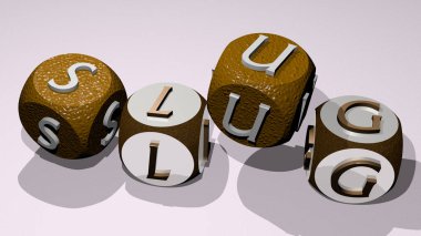 Dans eden zar harfleriyle SLUG metin. Üç boyutlu illüstrasyon. hayvan ve arkaplan