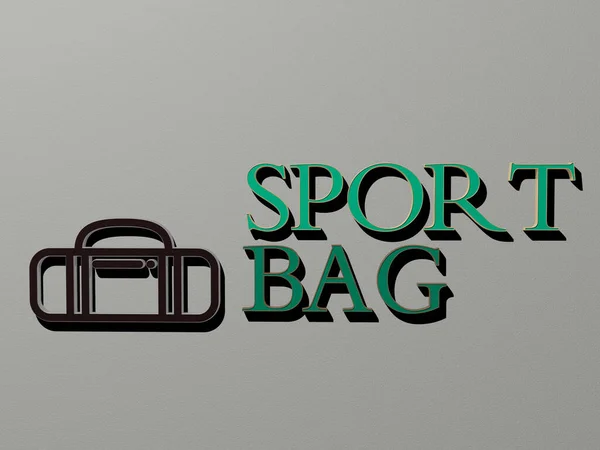 スポーツバッグのアイコンと壁のテキスト 3Dイラスト 背景とデザイン — ストック写真