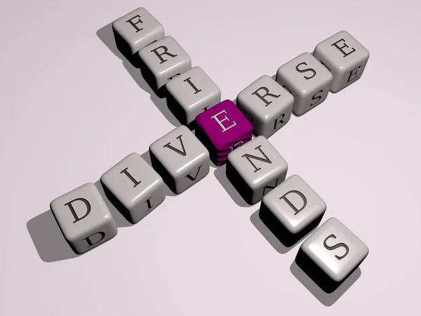 多様な友人が三角形のサイコロ状の文字でクロスワード 3Dイラスト ビジネスとグループ — ストック写真