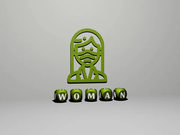 Graficzny Obraz Firmy Woman Pionowo Wraz Tekstem Zbudowanym Metalicznymi Literami — Zdjęcie stockowe