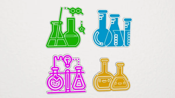 Flasks Kleurrijke Set Pictogrammen Illustratie Laboratorium Chemisch — Stockfoto