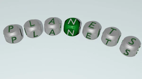 Kocka Betűk Görbületes Planets Szövege Illusztráció Tér Háttér — Stock Fotó