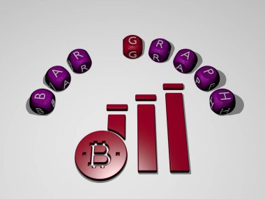 BAR GRAPH icon surrounded by the text of individual letters. 3D illustration. background and alcohol clipart
