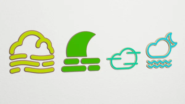 Ködös Ikonok Beállítva Illusztráció Háttér Erdő — Stock Fotó