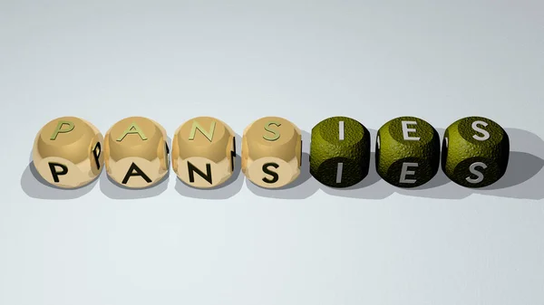 Kruiswoordpuzzels Van Pansies Gerangschikt Met Kubieke Letters Een Spiegelvloer Concept — Stockfoto