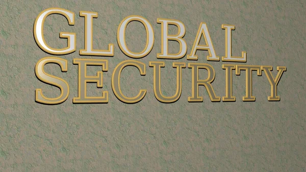 GLOBAL SECURITY text on textured wall. 3D illustration. concept and business