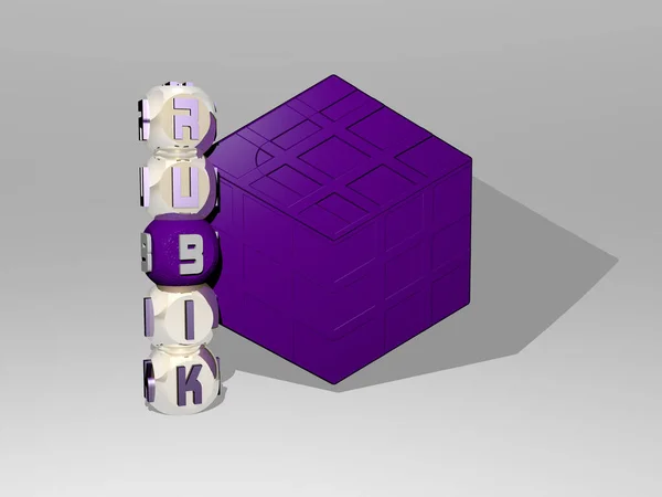 Representação Rubik Com Ícone Parede Texto Dispostos Por Letras Cúbicas — Fotografia de Stock