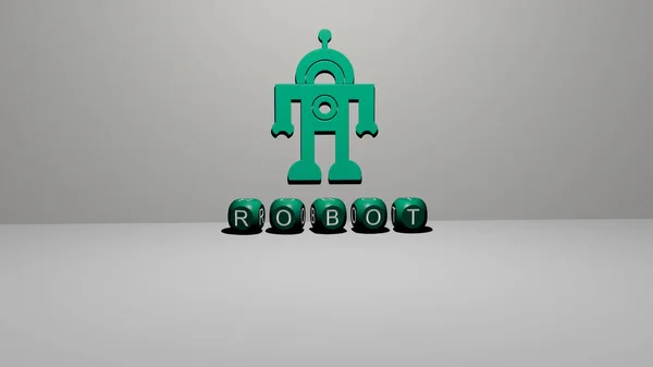 Robot Icono Pared Texto Alfabetos Cúbicos Suelo Ilustración Artificial Fondo — Foto de Stock