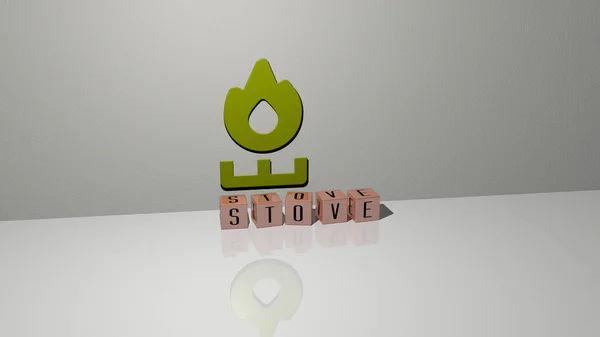 Stove Text Cubic Dice Letters Floor Icon Wall Иллюстрация Кухня — стоковое фото