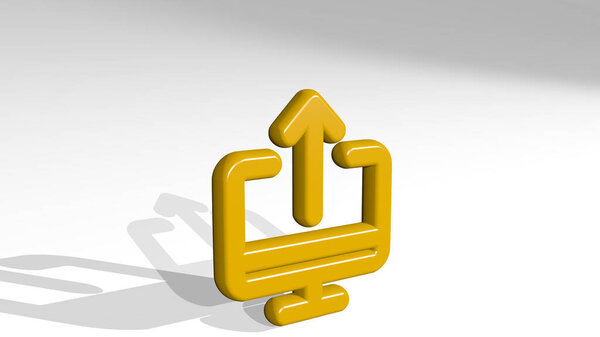 MONITOR UPLOAD 3D icon casting shadow. 3D illustration. computer and background