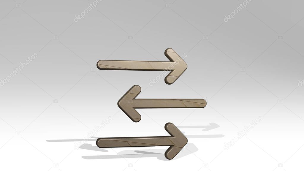 DATA TRANSFER THREE BACK FORTH BACK 3D icon standing on the floor. 3D illustration. business and concept