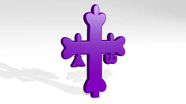 Christian cross 3D icon casting shadow - 3D illustration for church and architecture