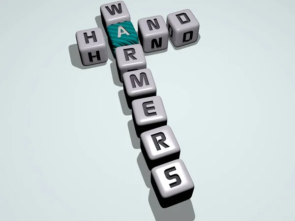 Winter: HAND WARMERS crossword by cubic dice letters - 3D illustration for background and drawn