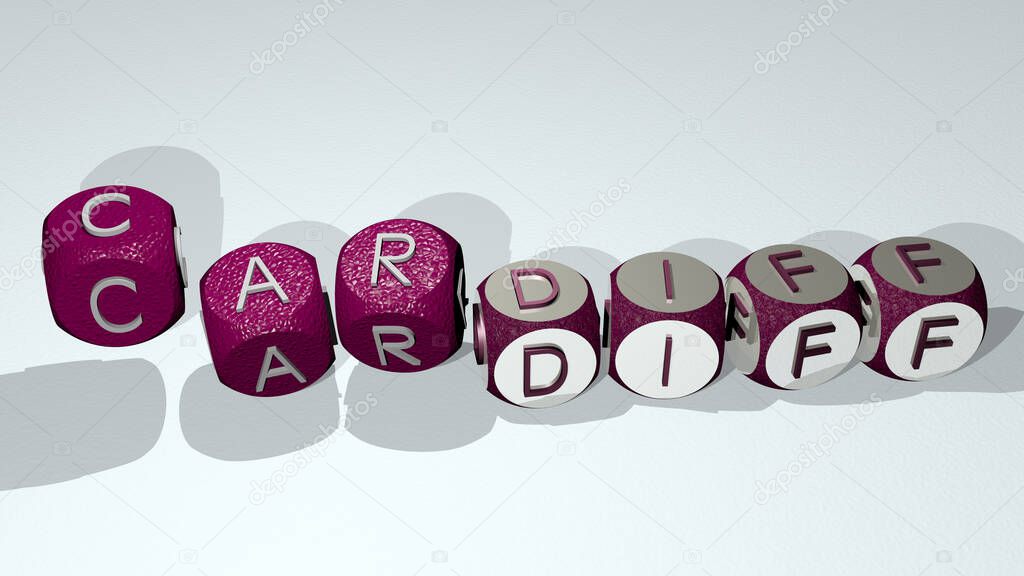 cardiff text by dancing dice letters - 3D illustration for wales and background