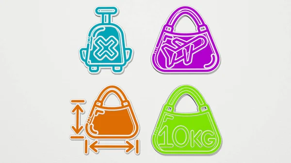 Hand Luggage Conjunto Colorido Ícones Ilustração — Fotografia de Stock