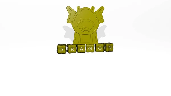 Dragon Icon Objekt Auf Text Kubischer Buchstaben Illustration Für Hintergrund — Stockfoto