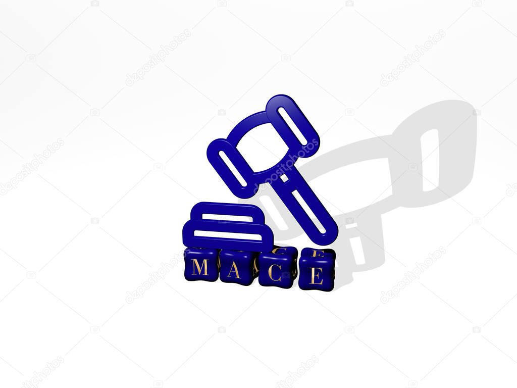 mace 3D icon object on text of cubic letters - 3D illustration for background and medieval