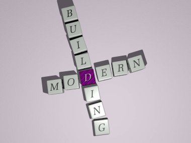 MODERN Bina Kübik zar harfleri ile çapraz bulmaca - arkaplan ve tasarım için 3B illüstrasyon