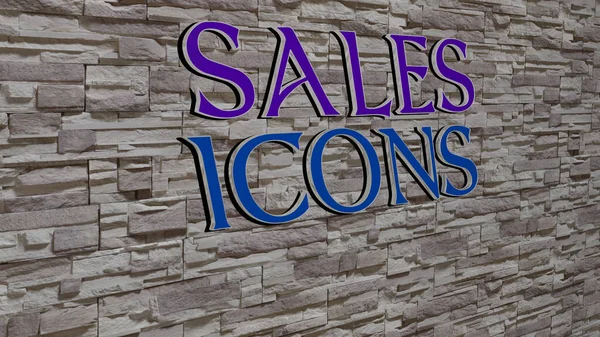 Sales Icons Tekst Getextureerde Muur Illustratie Voor Bedrijfsleven Achtergrond — Stockfoto