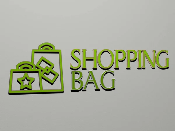 ショッピングバッグのアイコンと壁にテキスト 背景とビジネスのための3Dイラスト — ストック写真