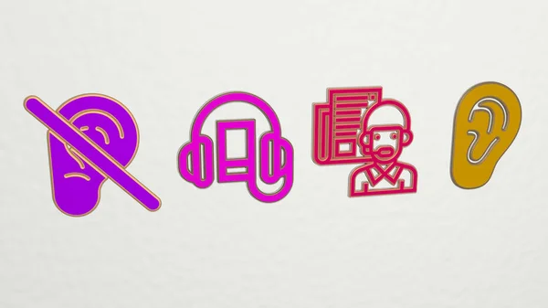 listen 4 icons set - 3D illustration for music and headphones