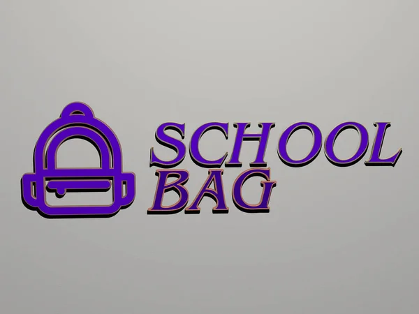 School Bag Icoon Tekst Muur Illustratie Voor Onderwijs Achtergrond — Stockfoto