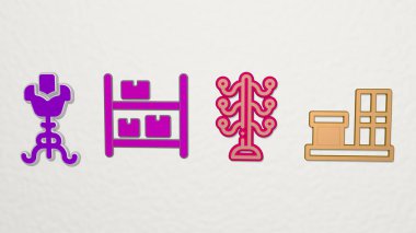 raf 4 simgeleri ayarlandı - arkaplan ve beyaz için 3B illüstrasyon