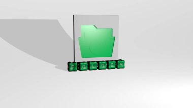 FOLDER grafiklerinin 3 boyutlu çizimi ve metalik zar harfleri ile iş ve arka plan için konseptin ve sunumların ilgili anlamları ve sunumları için yapılan metinler