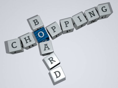 küp küp zar harfleriyle tahta kesme - arkaplan ve yemek pişirme için 3D illüstrasyon