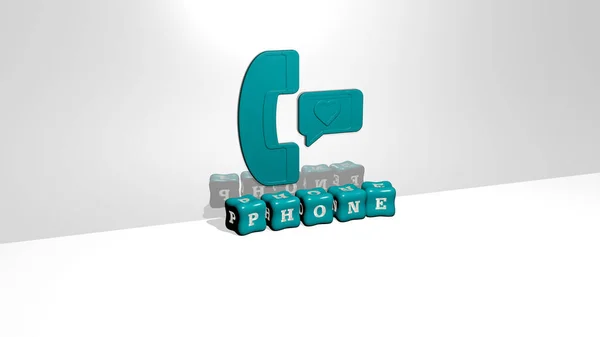 Graphical Image Phone Vertically Text Built Metallic Cubic Letters Top — Stock Photo, Image