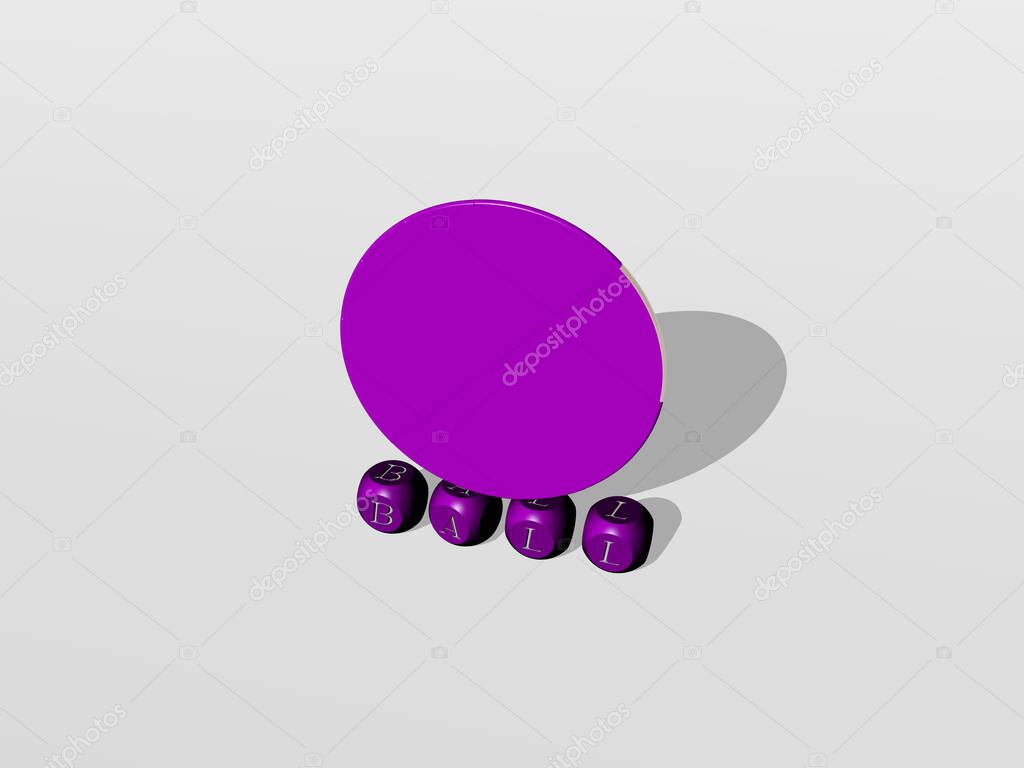 BALL cubic letters with 3D icon on the top - 3D illustration for background and christmas
