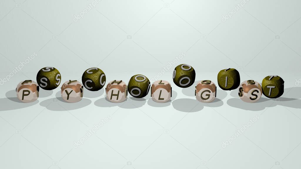 psychologist dancing cubic letters - 3D illustration for consultation and counseling