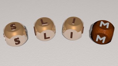 Kübik zar harflerinin SLIM eğimli metni - kadınlar için 3D illüstrasyon ve güzel