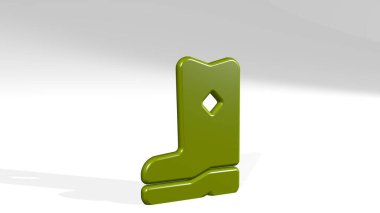 Bahçe Botları 3D ikon döküm gölge - Arkaplan ve yeşil için 3D illüstrasyon