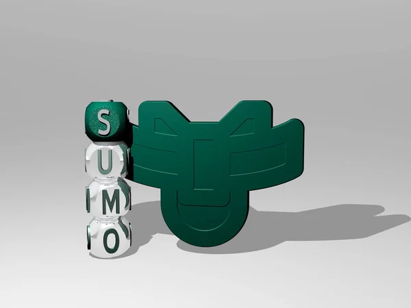 Ілюстрація Графіки Тексту Sumo Навколо Ікони Зробленої Металевими Кубиками Відповідних — стокове фото
