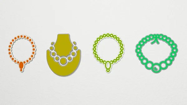 pearl necklace 4 icons set - 3D illustration