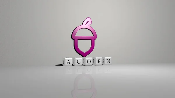 Acorn Tekst Van Kubieke Dobbelstenen Letters Vloer Icoon Muur Illustratie — Stockfoto