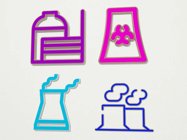 Nuclear Plant Icons Set Illustration — Stockfoto