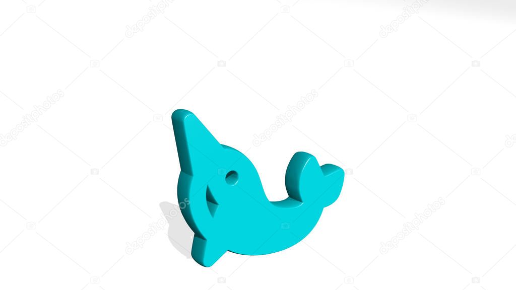 marine mammal dolphin 3D icon casting shadow - 3D illustration for background and sea
