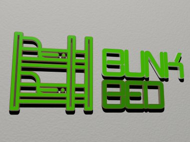 BUNK BED simgesi ve duvardaki metin - oda ve içerisi için 3D illüstrasyon