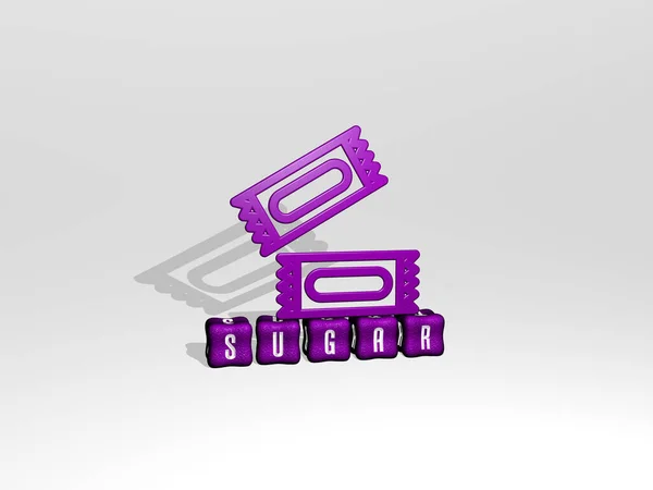 sugar 3D icon on cubic text - 3D illustration for background and food